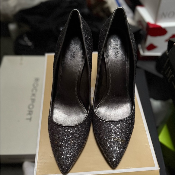 Michael Kors Black and Silver Glitter Heels - Picture 1 of 3